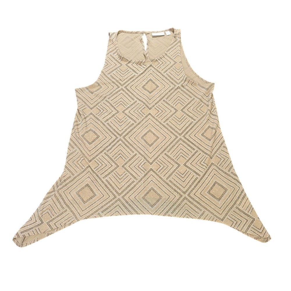 New York & Company Sharkbite Tank Top Women's Size L Tan Gold Geometric Metallic